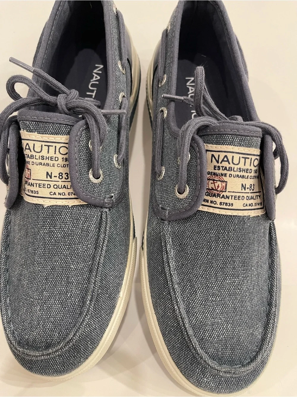 Nautica Men's Denim-Style Canvas Boat Shoes in Gray-Blue